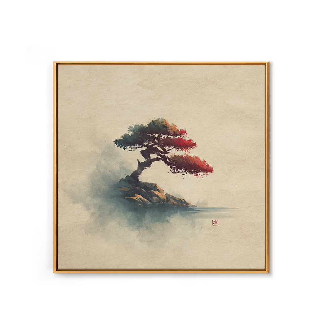 Bonsai Tree Study Framed Canvas Print, Asian Inspired Art, Zen Wall Art, Living Room Decor, Watercolor Art, Harmony, Art Print, ASI-1x1-34