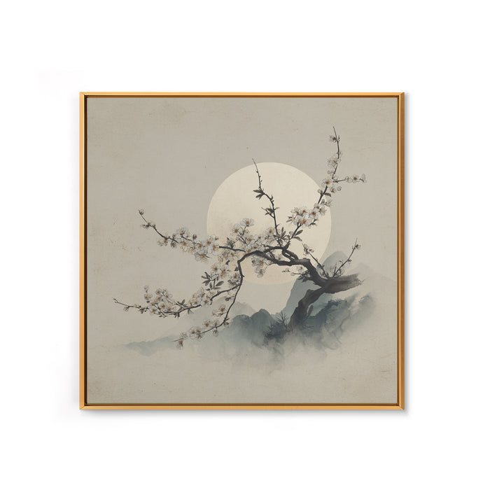 Plum Blossom Branch Painted Canvas Print, Asian Inspired Art, Neutral Wall Art, Living Room Decor, Fine Art, Harmony, ASI-1x1-60