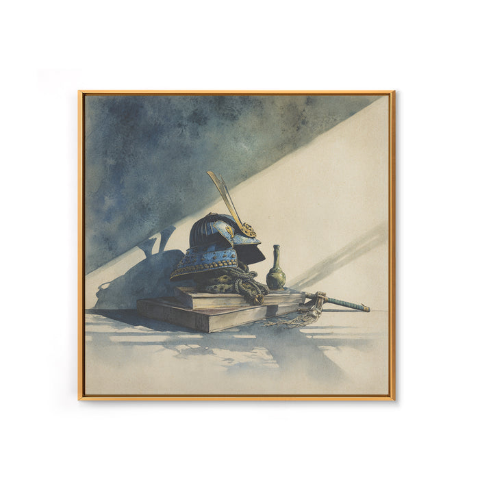 Samurai Helmet Still Life Framed Canvas Print, Asian Inspired Art, Japanese Wall Art, Living Room Decor, Fine Art, Harmony, ASI-1x1-7