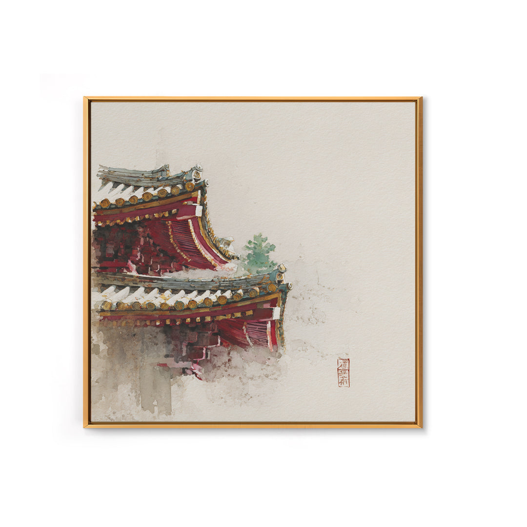 Temple Roof Detail Framed Canvas Print, Asian Inspired Art, Zen Wall Art, Living Room Decor, Fine Art, Harmony, Art Print, ASI-1x1-71