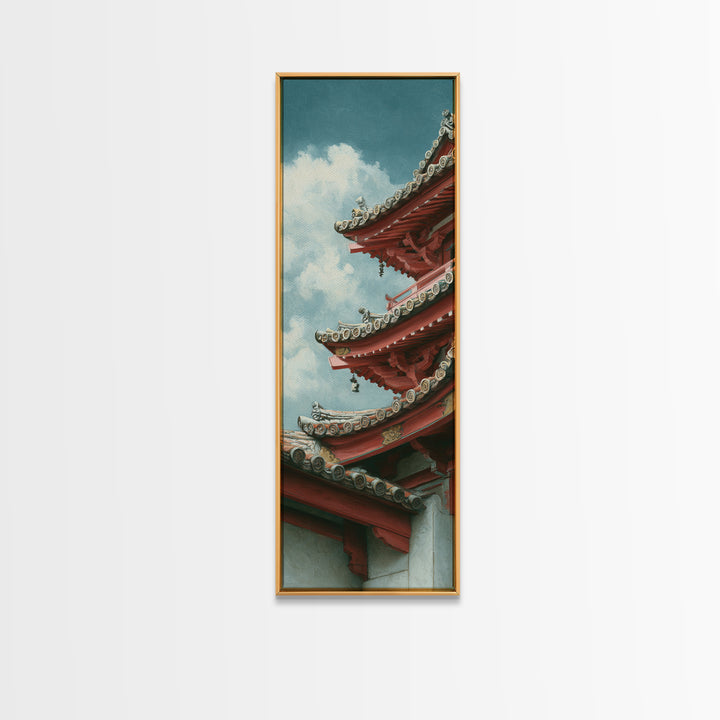 Temple Roof Detail Canvas Print, Asian Inspired Art, Bird Art, Living Room Decor, Fine Art, Harmony, Japanese Art Print, ASI-1x3-11