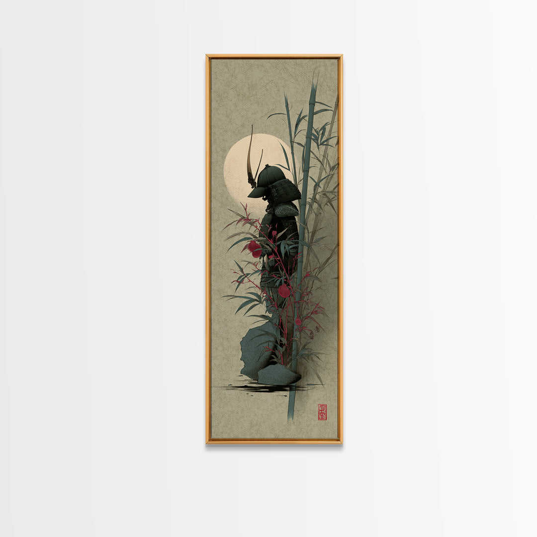 Samurai Helmet Still Life Framed Canvas Print, Asian Inspired Art, Poster, Living Room Decor, Harmony, Japandi Wall Art, ASI-1x3-19