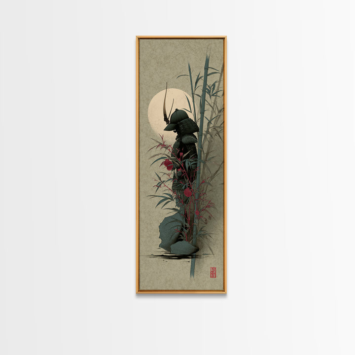 Samurai Helmet Still Life Framed Canvas Print, Asian Inspired Art, Poster, Living Room Decor, Harmony, Japandi Wall Art, ASI-1x3-19
