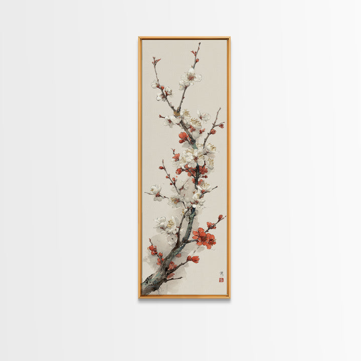 Plum Blossom Branch Painted Framed Canvas Print, Asian Inspired Art, Art Print, Living Room Decor, Oil Painting, Harmony, ASI-1x3-24