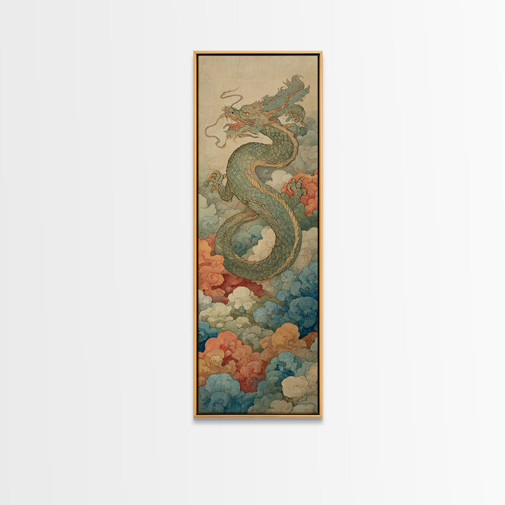 Dragon Curling Through Clouds Canvas Print, Asian Inspired Art, Wall Decor, Living Room Decor, Harmony, Farmhouse Wall Art, ASI-1x3-25