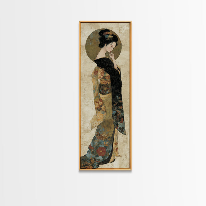 Elegant Geisha Portrait Canvas Print, Asian Inspired Art, Modern Wall Decor, Living Room Decor, Oil Painting, Harmony, ASI-1x3-42