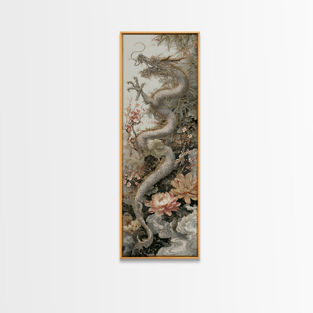 Dragon Curling Through Clouds Canvas Print, Asian Inspired Art, Zen Wall Art, Living Room Decor, Fine Art, Harmony, Art Print, ASI-1x3-49