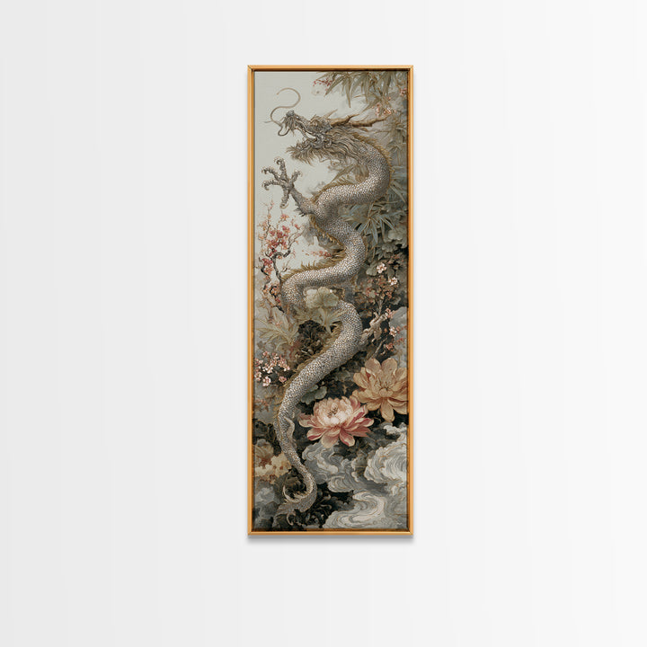 Dragon Curling Through Clouds Canvas Print, Asian Inspired Art, Zen Wall Art, Living Room Decor, Fine Art, Harmony, Art Print, ASI-1x3-49