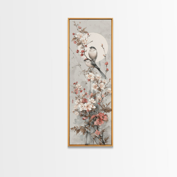 Fan Shaped Composition of Blossoms and Birds Canvas Print, Asian Inspired Art, Modern Wall Decor, Living Room Decor, Harmony, ASI-1x3-5