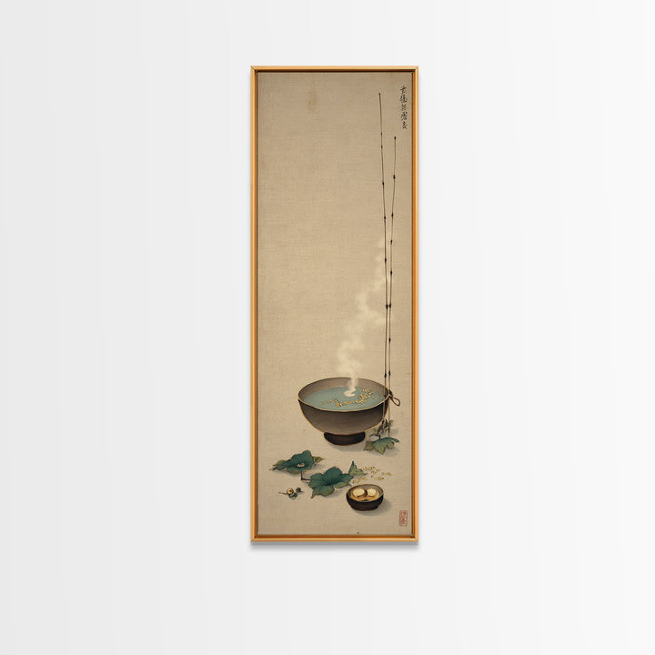 Tea Bowl and Steam Still Life on Canvas Print, Asian Inspired Art, Farmhouse Wall Art, Living Room Decor, Fine Art, Harmony, ASI-1x3-51
