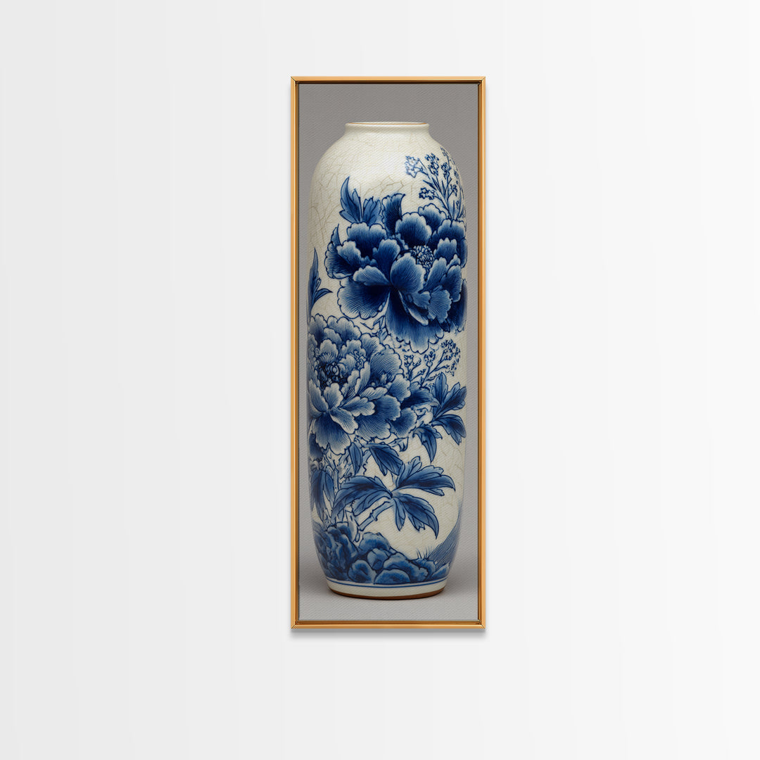 Blue and White Porcelain Vase Canvas Print, Asian Inspired Art, Fine Art Print, Living Room Decor, Abstract Art, Harmony, ASI-1x3-57