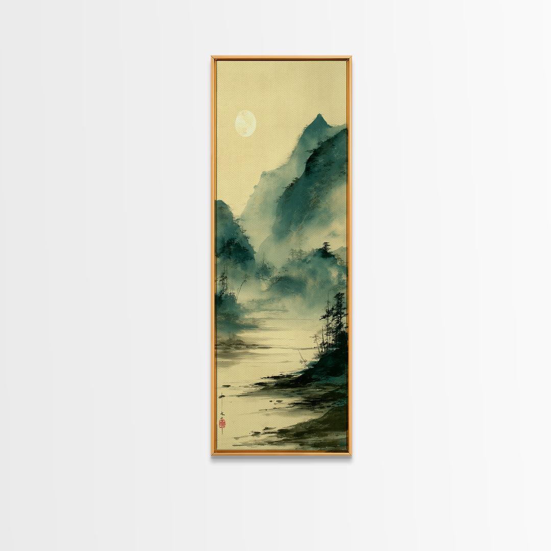 Japanese Ink Landscape Framed Canvas Print, Asian Inspired Art, Unique Wall Art, Living Room Decor, Fine Art, Harmony, ASI-1x3-64