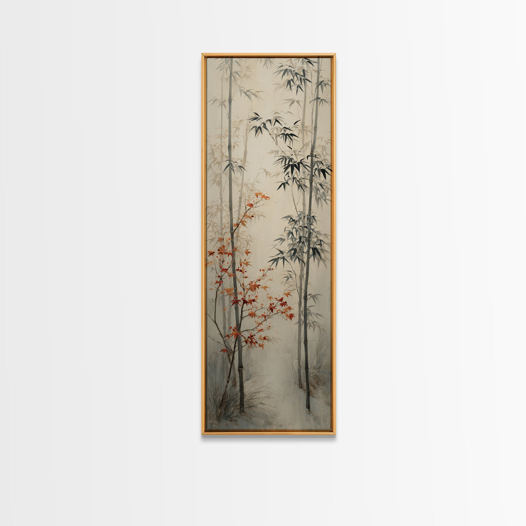 Minimal Bamboo Stalks Framed Canvas Print, Asian Inspired Art, Statement Artwork, Living Room Decor, Fine Art, Harmony, ASI-1x3-8