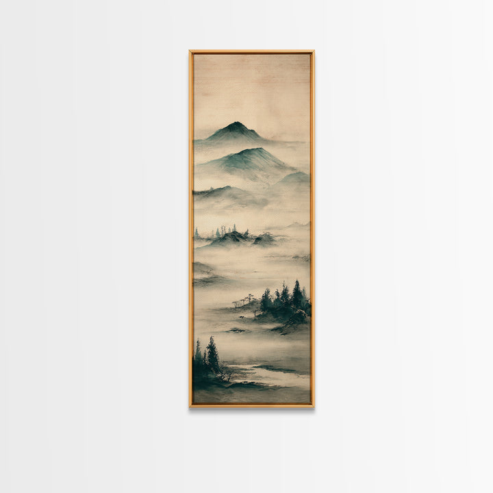 Japanese Ink Landscape Canvas Print, Asian Inspired Art, Farmhouse Wall Art, Living Room Decor, Harmony, Spiritual Wall Art, ASI-1x3-88
