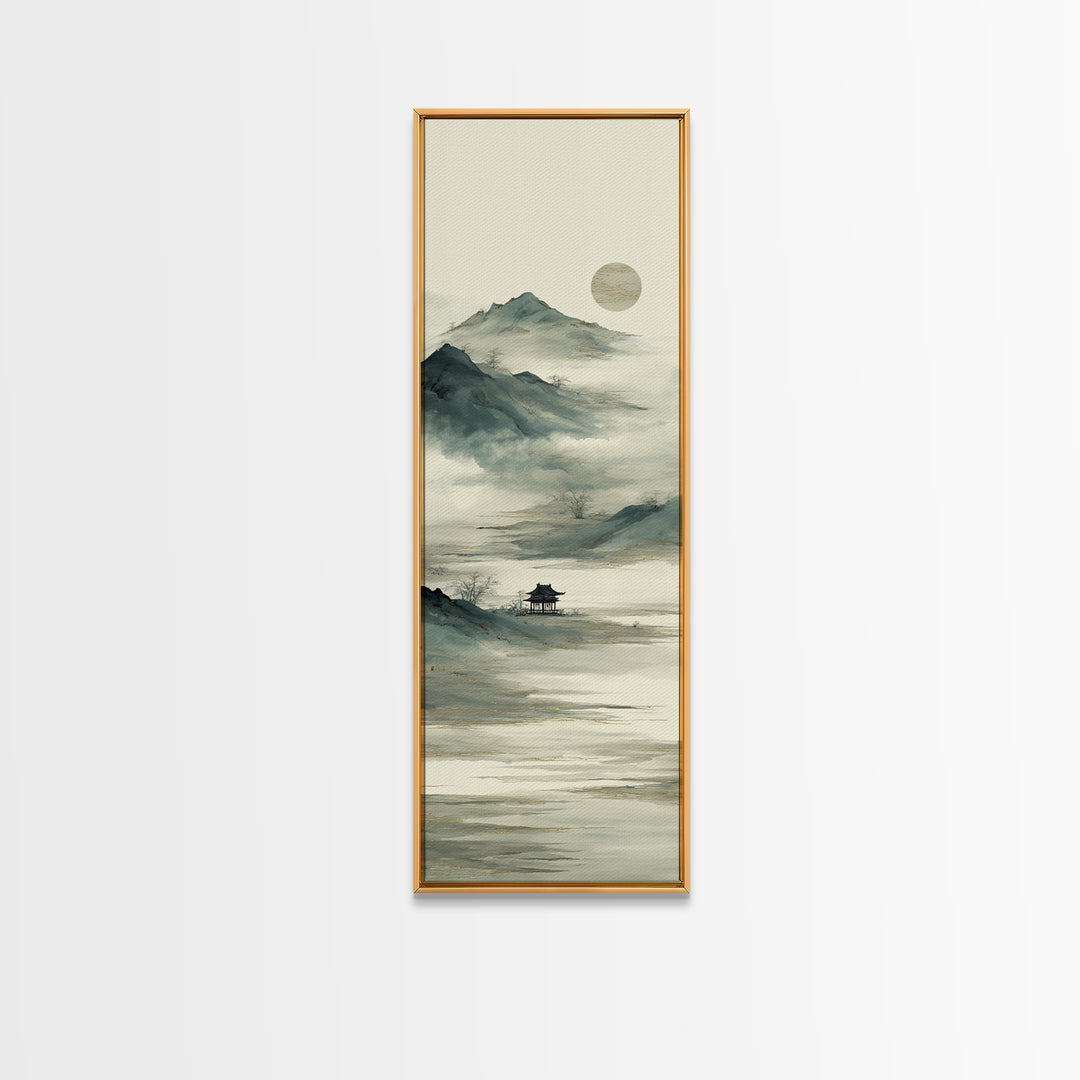 Chinese Mountain Scroll Landscape Canvas Print, Asian Inspired Art, Digital Download Art, Living Room Decor, Harmony, ASI-1x3-92