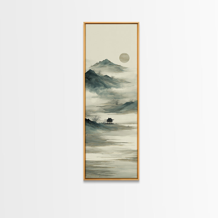 Chinese Mountain Scroll Landscape Canvas Print, Asian Inspired Art, Digital Download Art, Living Room Decor, Harmony, ASI-1x3-92