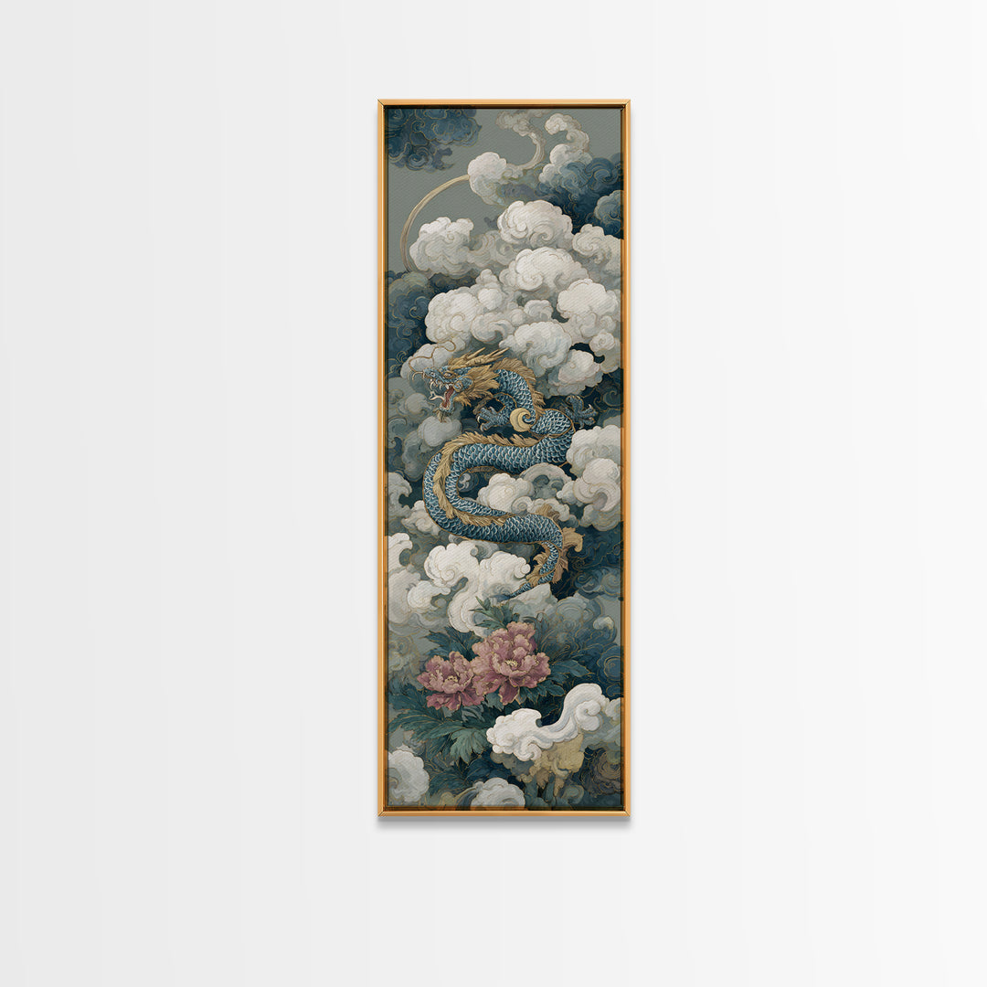 Dragon Curling Through Clouds Canvas Print, Asian Inspired Art, Spiritual Wall Art, Living Room Decor, Oil Painting, Harmony, ASI-1x3-97