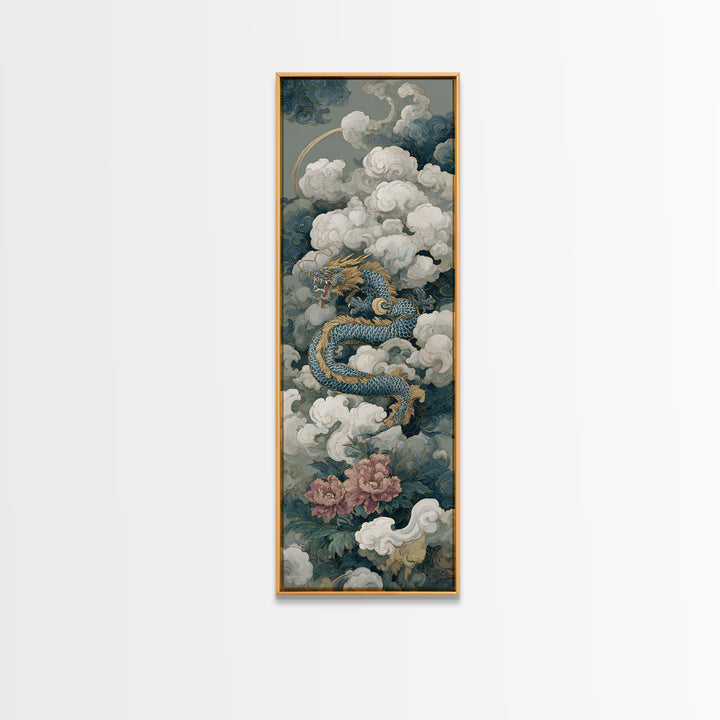Dragon Curling Through Clouds Canvas Print, Asian Inspired Art, Spiritual Wall Art, Living Room Decor, Oil Painting, Harmony, ASI-1x3-97