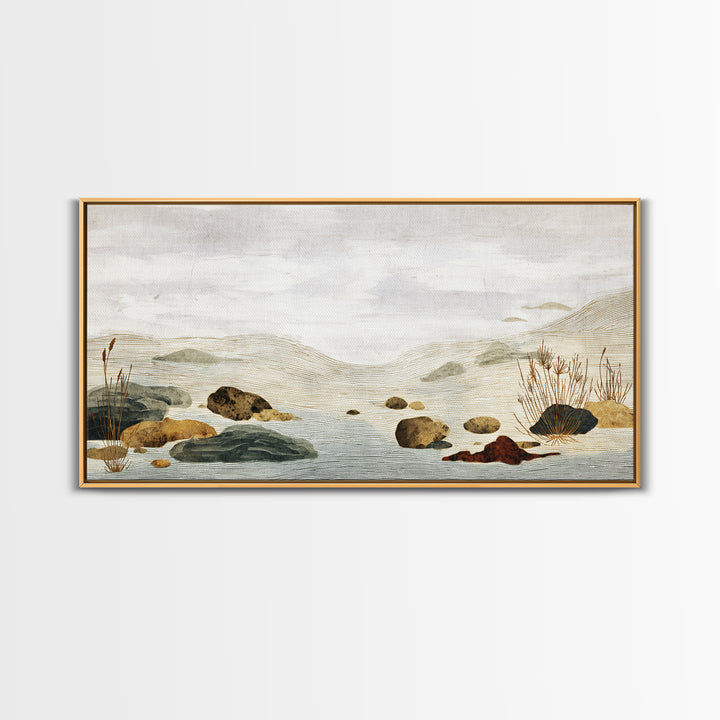 Zen Rock Garden Abstraction Framed Canvas Print, Asian Inspired Art, Art Print, Living Room Decor, Watercolor Art, Harmony, ASI-2x1-34