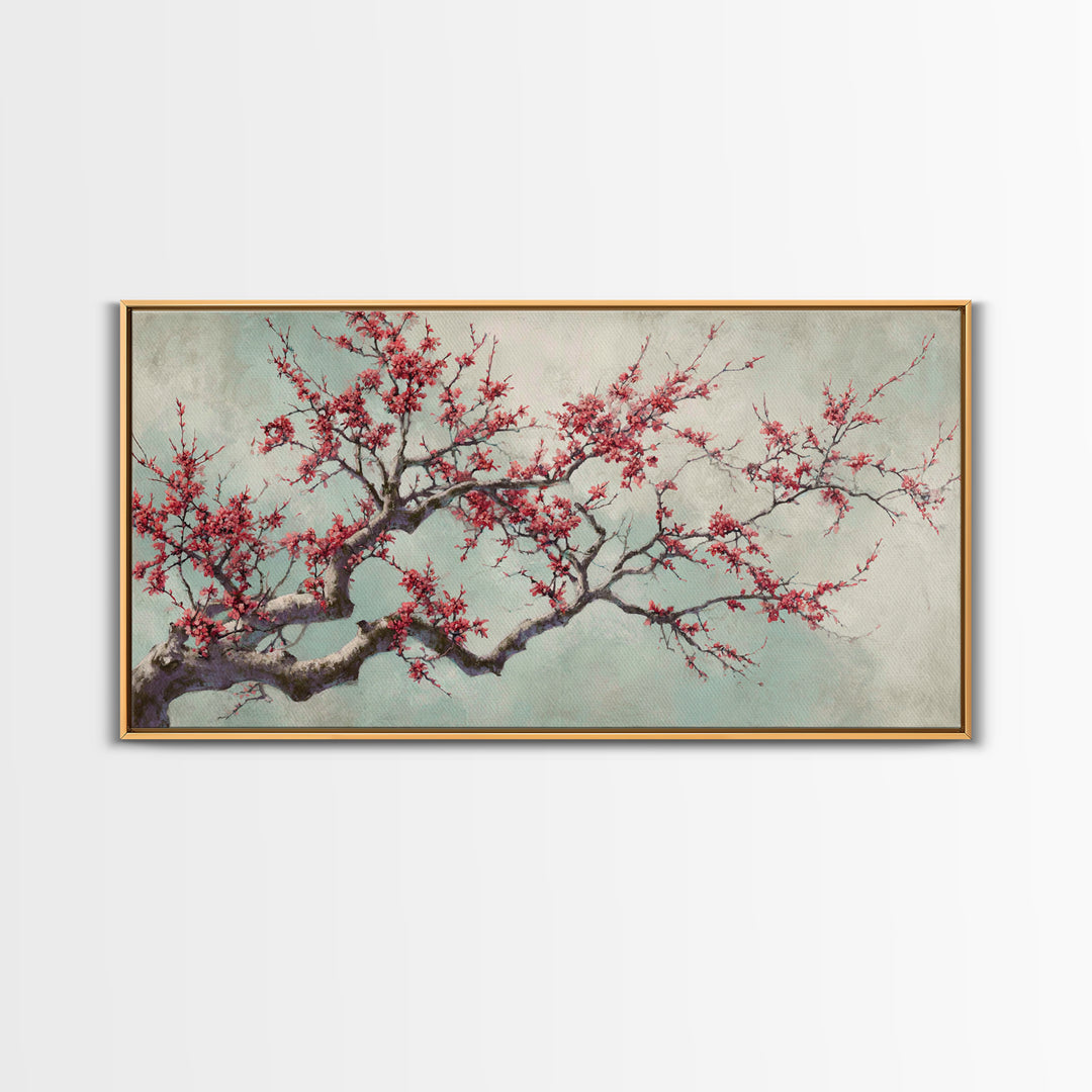 Cherry Blossom Branch Canvas Print, Asian Inspired Art, Japanese Art, Living Room Decor, Watercolor Art, Harmony, ASI-2x1-47