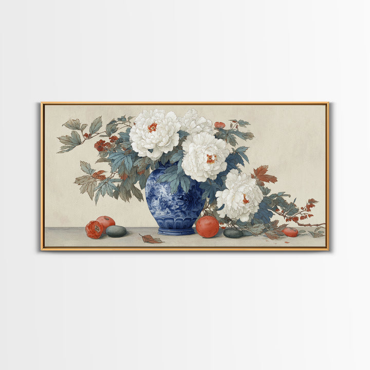 Blue and White Porcelain Vase Framed Canvas Print, Asian Inspired Art, Living Room Decor, Abstract Art, Harmony, ASI-2x1-65