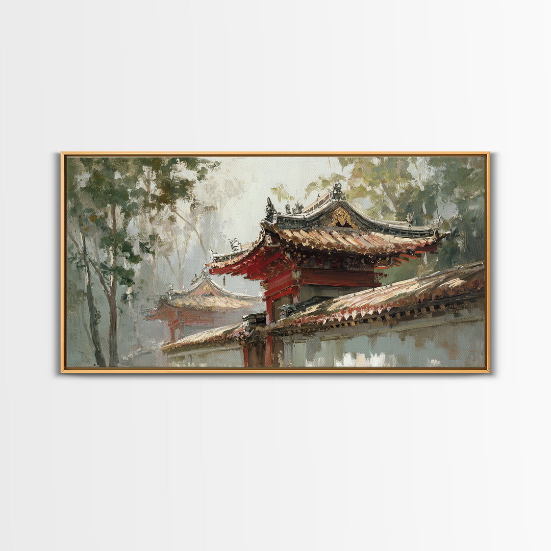 Temple Roof Detail Framed Canvas Print, Asian Inspired Art, Spiritual Wall Art, Living Room Decor, Fine Art, Harmony, ASI-2x1-67