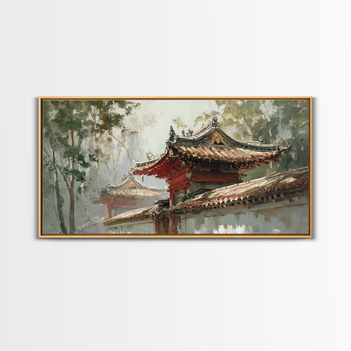 Temple Roof Detail Framed Canvas Print, Asian Inspired Art, Spiritual Wall Art, Living Room Decor, Fine Art, Harmony, ASI-2x1-67