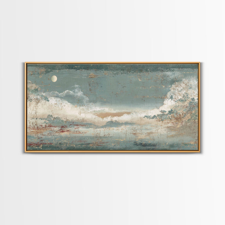 Crane and Moon Composition Framed Canvas Print, Asian Inspired Art, Bedroom Wall Decor, Living Room Decor, Oil Painting, ASI-2x1-92