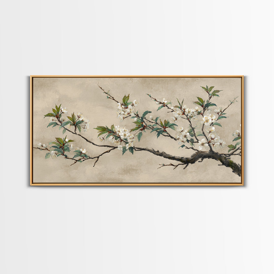 Cherry Blossom Branch Framed Canvas Print, Asian Inspired Art, Asian Art, Living Room Decor, Oil Painting, Harmony, ASI-2x1-95