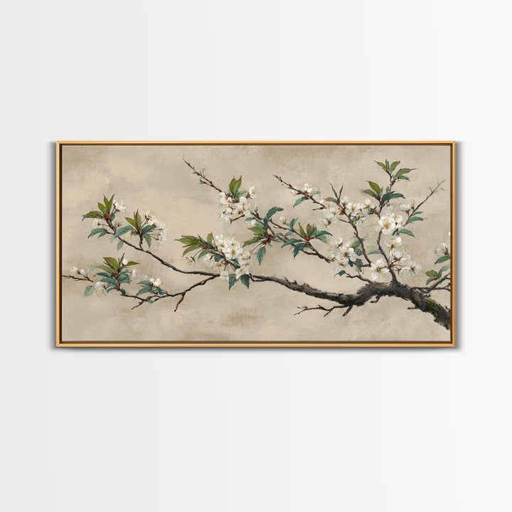 Cherry Blossom Branch Framed Canvas Print, Asian Inspired Art, Asian Art, Living Room Decor, Oil Painting, Harmony, ASI-2x1-95