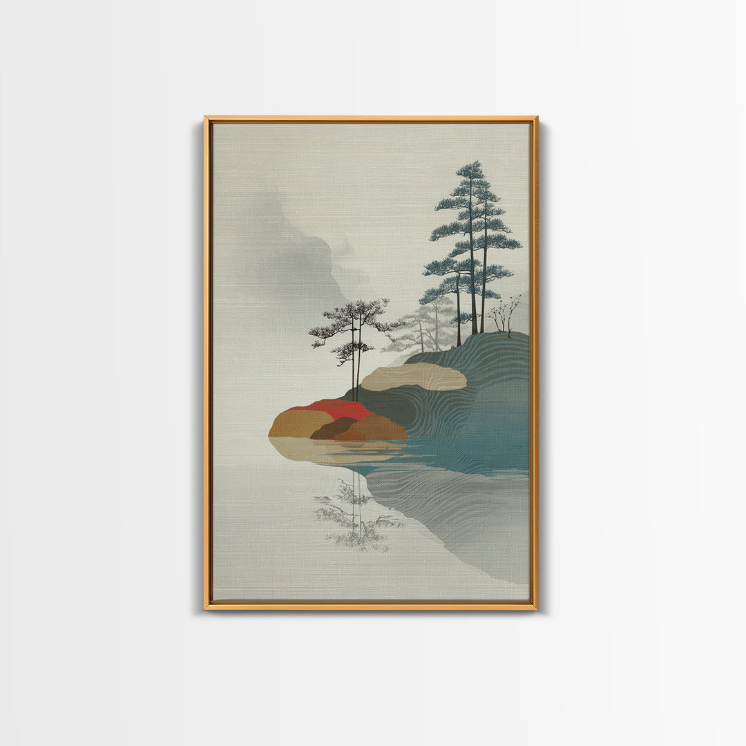 Zen Rock Garden Abstraction Framed Canvas Print, Asian Inspired Art, Textured Painting, Living Room Decor, Fine Art, Harmony, ASI-2x3-22