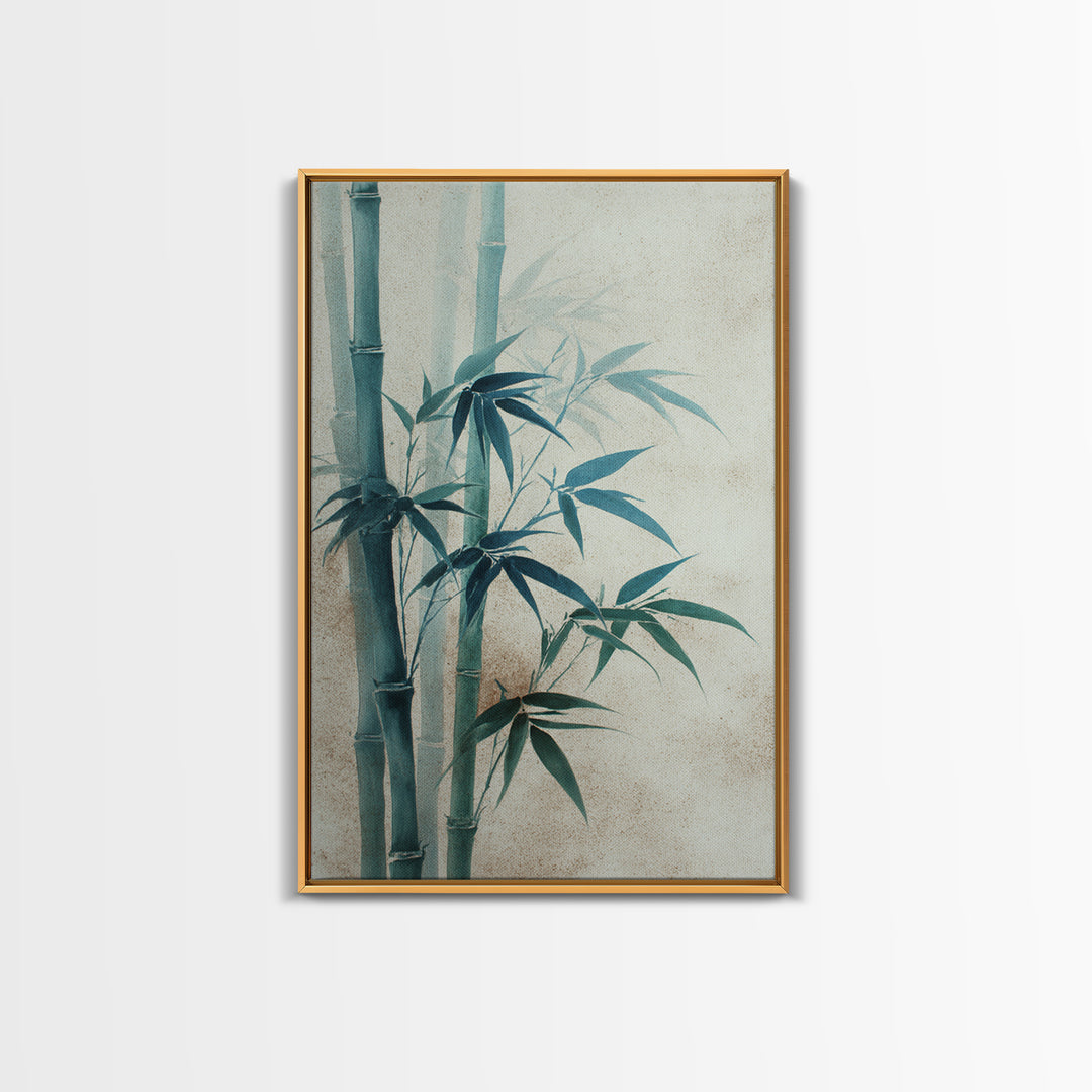 Minimal Bamboo Stalks Framed Canvas Print, Asian Inspired Art, Statement Artwork, Living Room Decor, Fine Art, Harmony, ASI-2x3-4