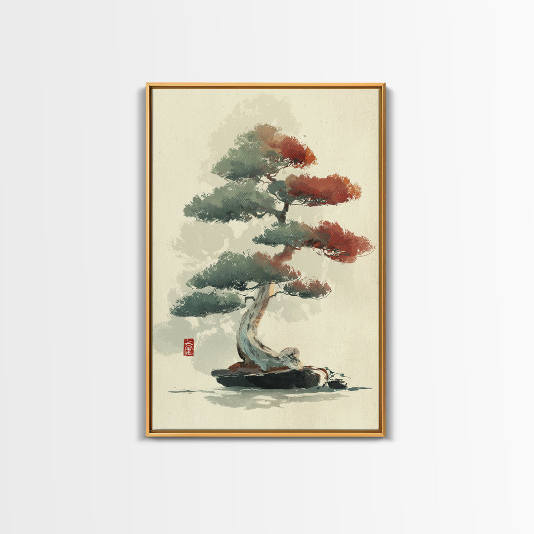 Bonsai Tree Study Framed Canvas Print, Asian Inspired Art, Art Nouveau, Living Room Decor, Fine Art, Harmony, Indian Art, ASI-2x3-90