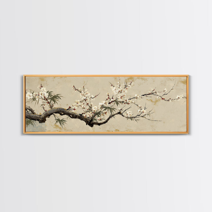 Cherry Blossom Branch Framed Canvas Print, Asian Inspired Art, Printable Art, Living Room Decor, Harmony, Neutral Wall Art, ASI-3x1-67