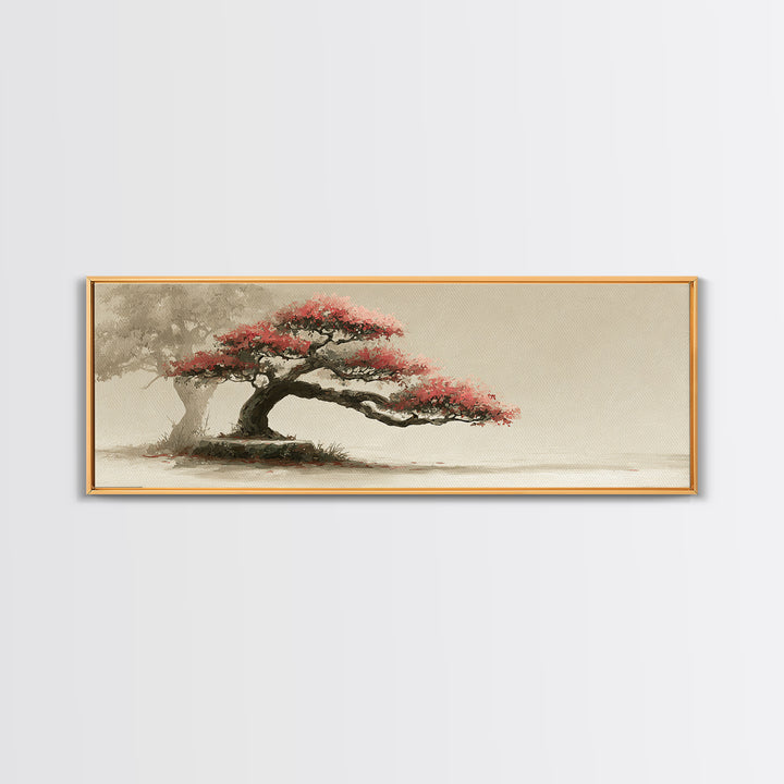 Bonsai Tree Study Framed Canvas Print, Asian Inspired Art, Digital Download Art, Living Room Decor, Oil Painting, Harmony, ASI-3x1-74