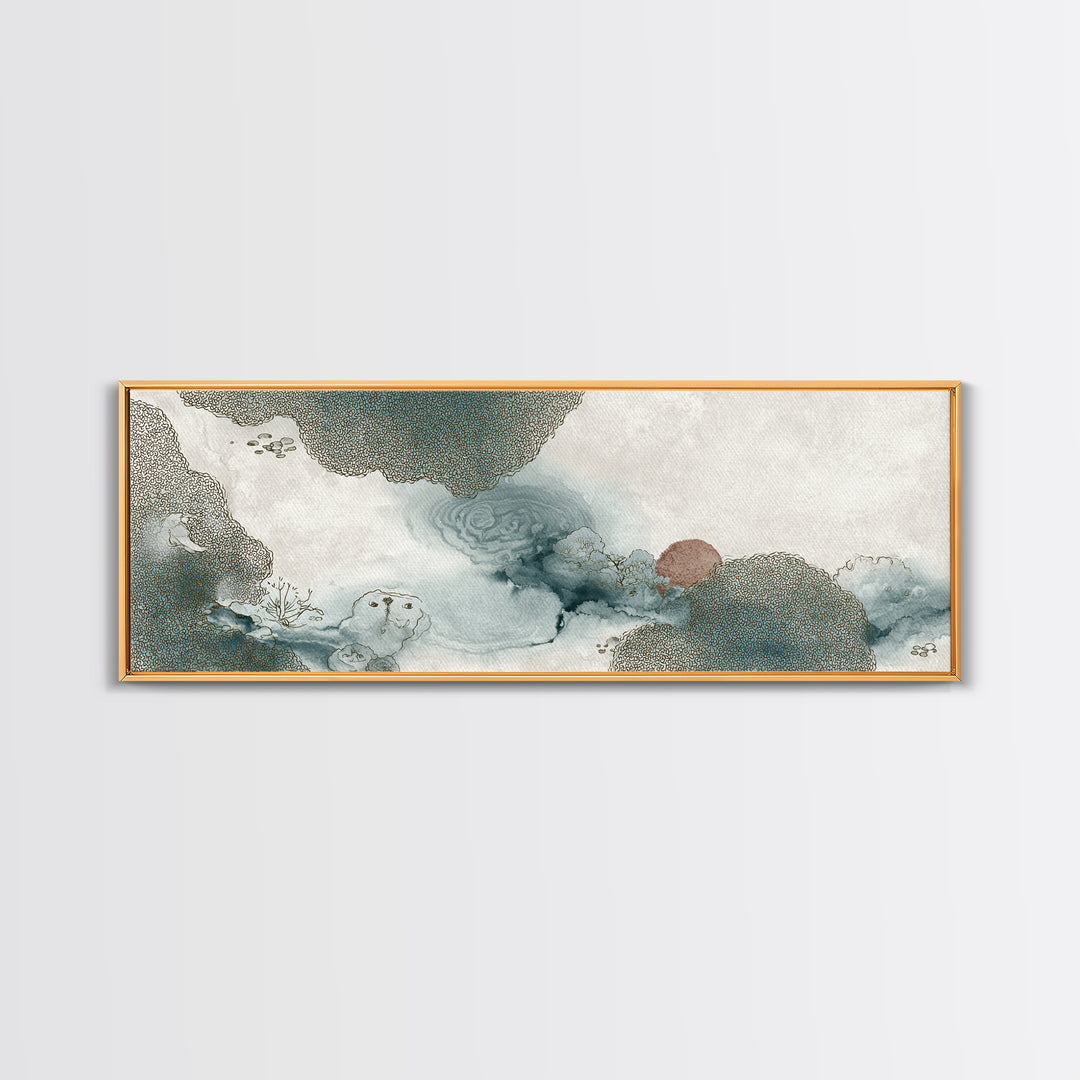 Zen Rock Garden Abstraction Canvas Print, Asian Inspired Art, Living Room Decor, Oil Painting, Harmony, Japandi Wall Art, ASI-3x1-78