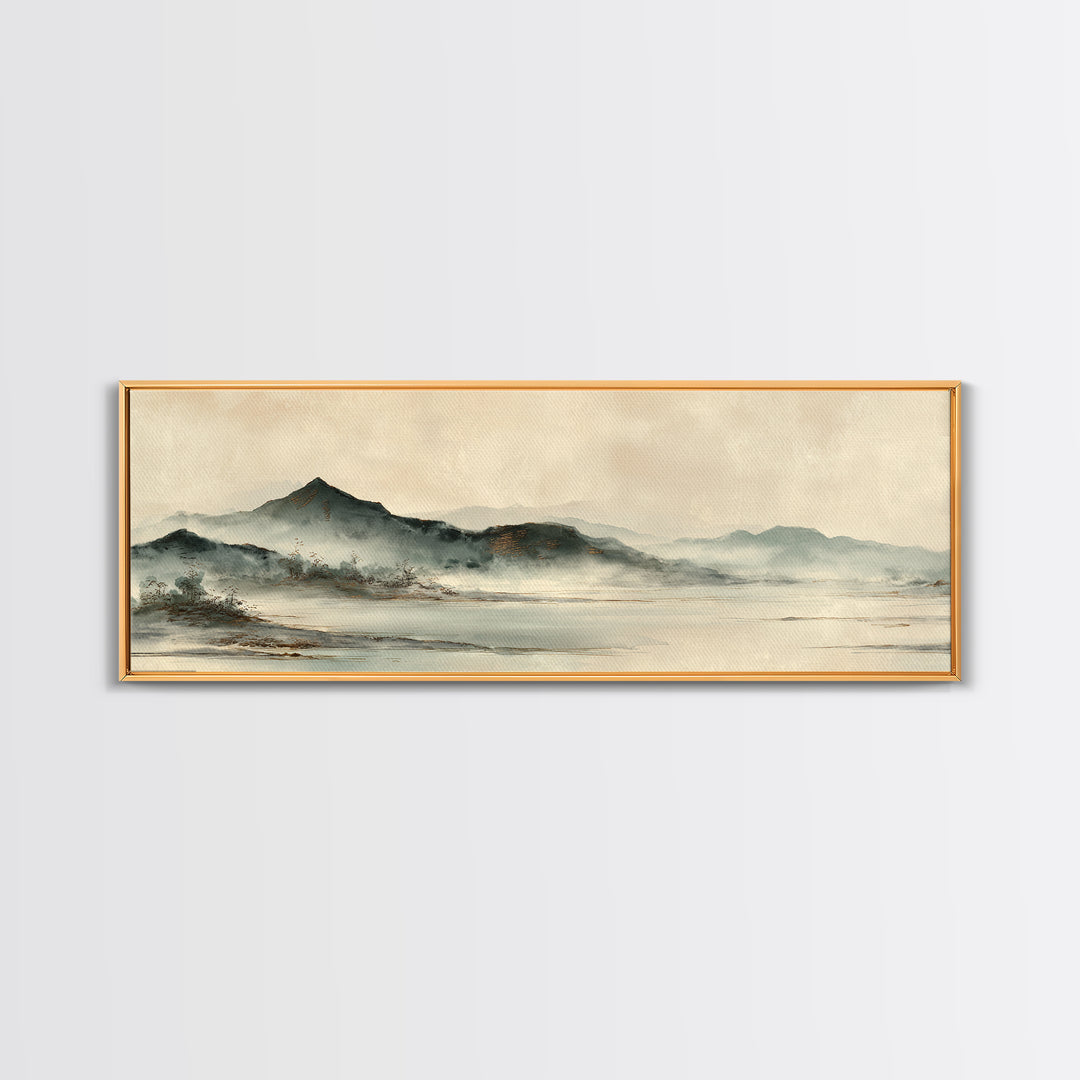 Japanese Ink Landscape Canvas Print, Asian Inspired Art, Printable Wall Art, Living Room Decor, Harmony, Dark Academia Art, ASI-3x1-92