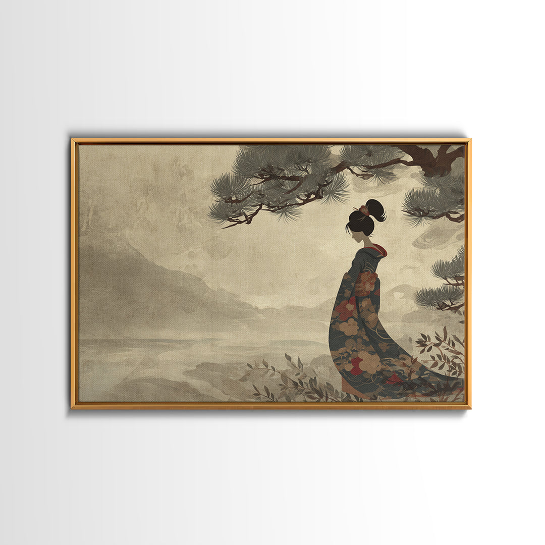 Elegant Geisha Portrait Framed Canvas Print, Asian Inspired Art, Japanese Art, Living Room Decor, Oil Painting, Harmony, ASI-3x2-10