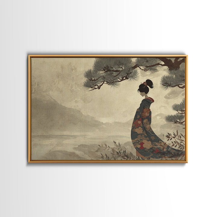 Elegant Geisha Portrait Framed Canvas Print, Asian Inspired Art, Japanese Art, Living Room Decor, Oil Painting, Harmony, ASI-3x2-10
