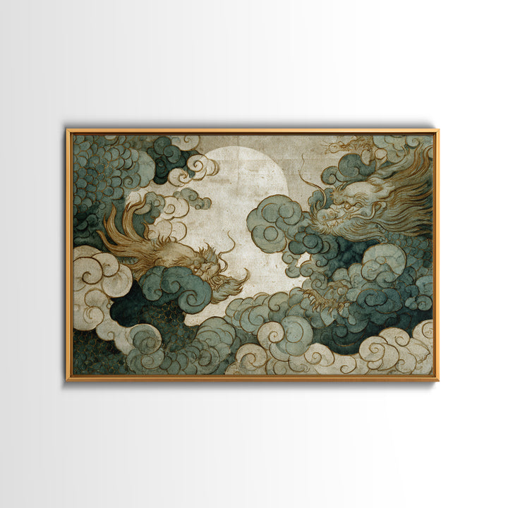 Dragon Curling Through Clouds Canvas Print, Asian Inspired Art, Digital Download Art, Living Room Decor, Fine Art, Harmony, ASI-3x2-17