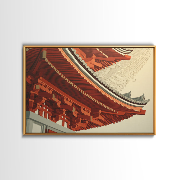 Temple Roof Detail Framed Canvas Print, Asian Inspired Art, Indian Art, Living Room Decor, Fine Art, Harmony, Neutral Decor, ASI-3x2-27