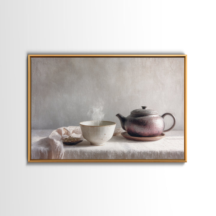 Tea Bowl and Steam Still Life on Canvas Print, Asian Inspired Art, Asian Art, Living Room Decor, Fine Art, Harmony, ASI-3x2-43
