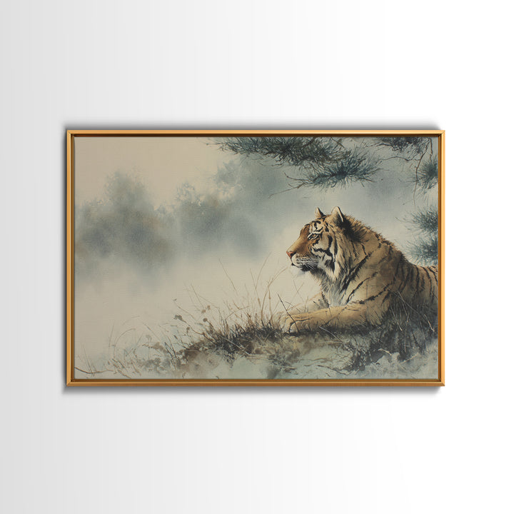 Tiger Portrait with Expressive Brush Ink Energy Canvas Print, Asian Inspired Art, Neutral Wall Art, Living Room Decor, Harmony, ASI-3x2-44