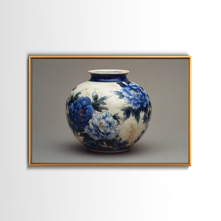 Blue and White Porcelain Vase Canvas Print, Asian Inspired Art, Digital Art Print, Living Room Decor, Fine Art, Harmony, ASI-3x2-73