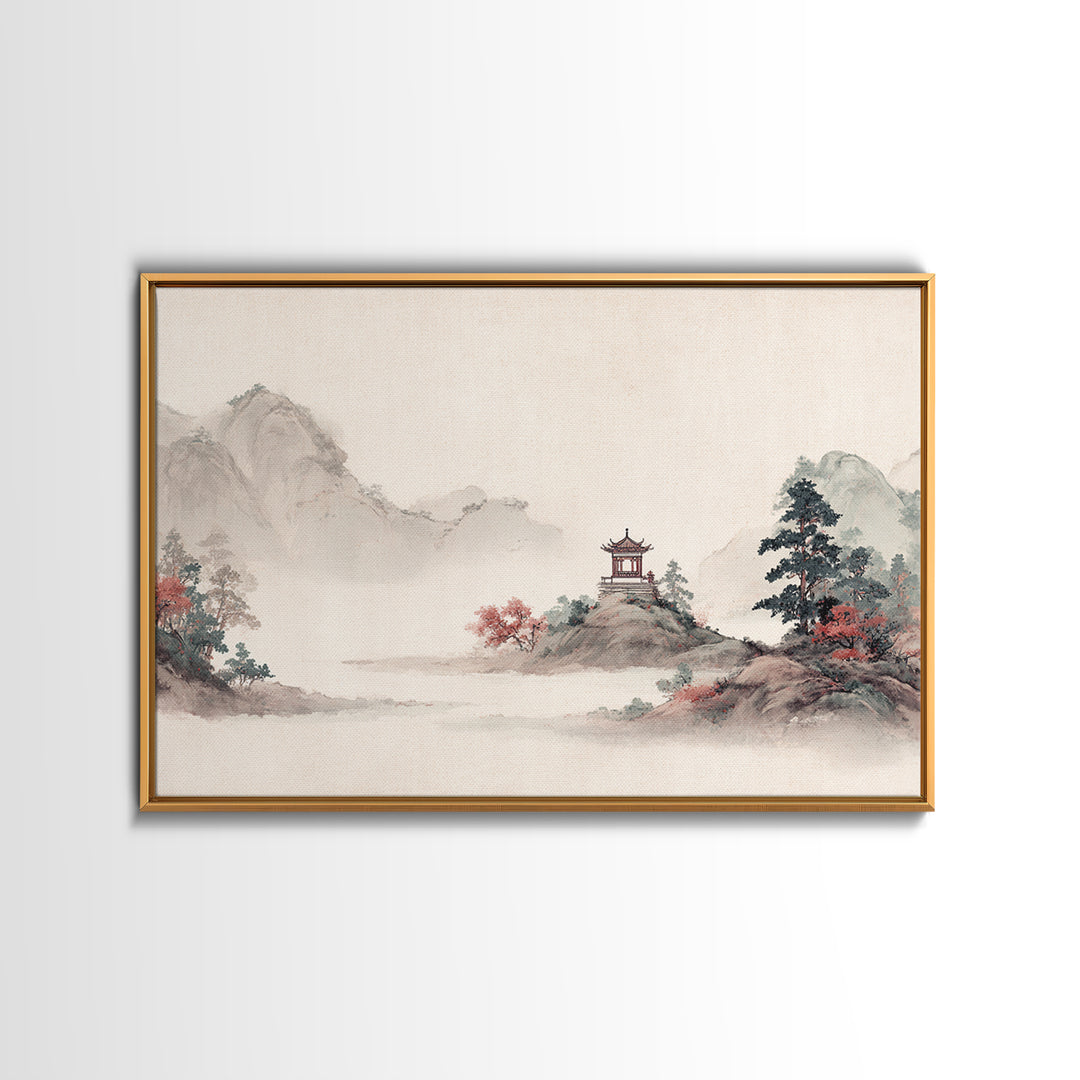 Chinese Mountain Scroll Landscape Canvas Print, Asian Inspired Art, Boho Decor, Living Room Decor, Fine Art, Harmony, ASI-3x2-84