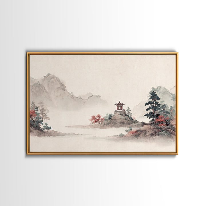 Chinese Mountain Scroll Landscape Canvas Print, Asian Inspired Art, Boho Decor, Living Room Decor, Fine Art, Harmony, ASI-3x2-84
