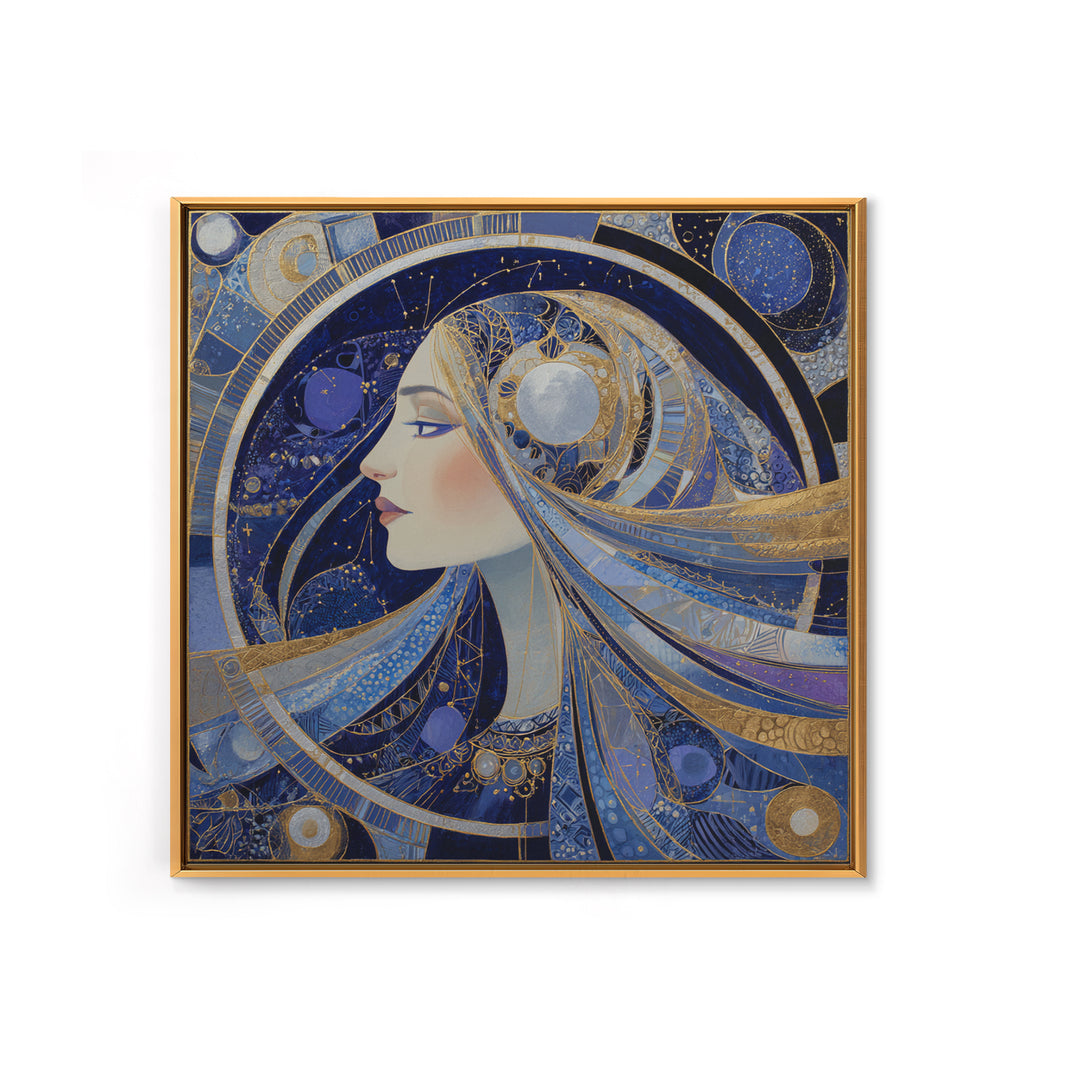 Moon Goddess with Flowing Hair and Constellations Canvas Print, Astrology Art, Boho Decor, Living Room Decor, Fine Art, Zodiac, AST-1x1-3