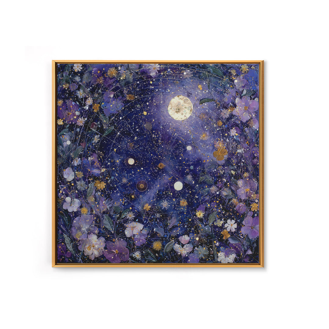 Dreamlike Night Garden Framed Canvas Print, Astrology Art, Astronomy Print, Living Room Decor, Oil Painting, Zodiac, AST-1x1-46
