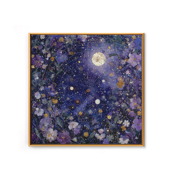 Dreamlike Night Garden Framed Canvas Print, Astrology Art, Astronomy Print, Living Room Decor, Oil Painting, Zodiac, AST-1x1-46