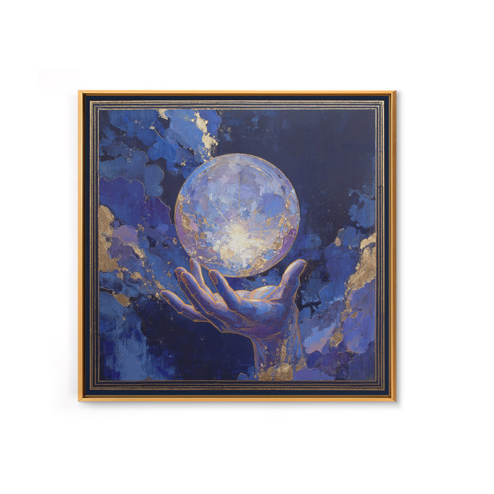 Tarot Cosmic Hand Holding a Glowing Star Framed Canvas Print, Astrology Art, Leo Astrology, Living Room Decor, Watercolor Art, AST-1x1-6